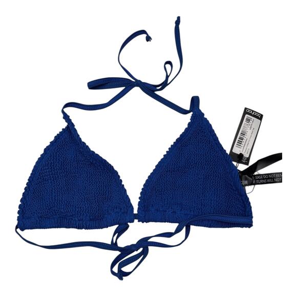 Boohoo Womens Size 8 Blue Triangle Crinkle Bikini Top Textured - Picture 3 of 5